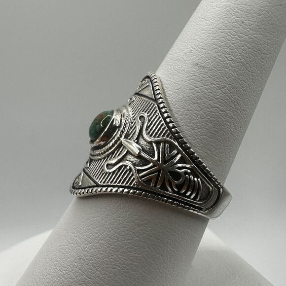 Sterling silver, marked "GSX" turquoise round cabochon ring! - Picture 5 of 10
